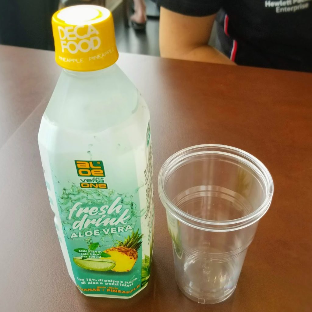 aloe vera drink at the ferrari museum cafe in maranello