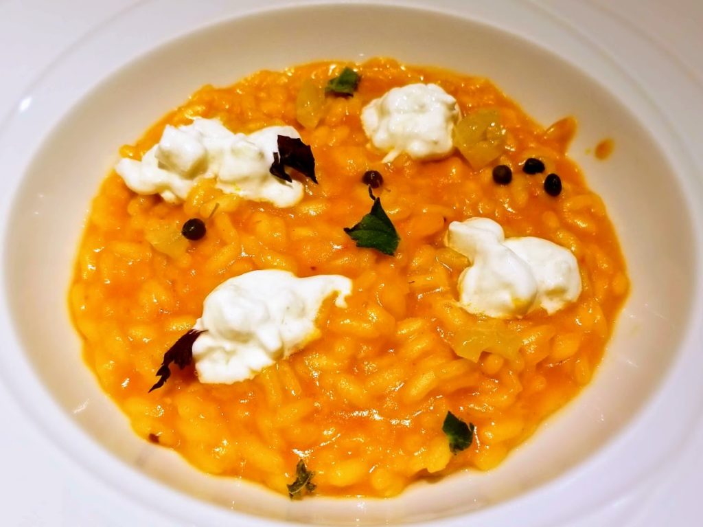 roasted red pepper risotto and buffalo mozzarella at il ridotto venice