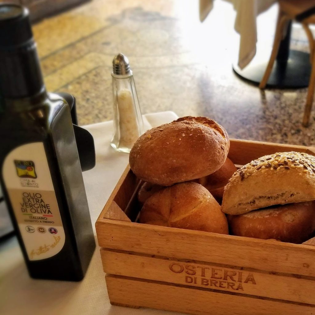 bread basket with olive oil at osteria di brera