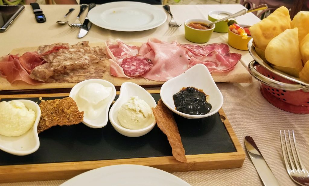 cold cuts appetizer at trattoria da me, bologna