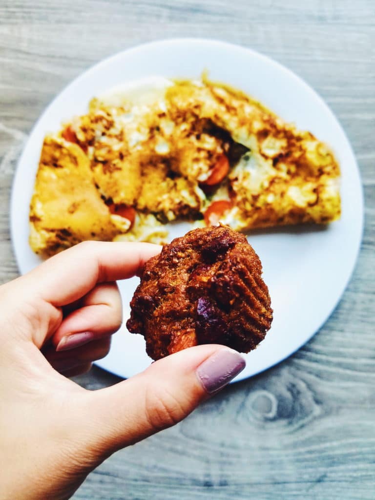 healthier morning glory muffins with omelette for breakfast