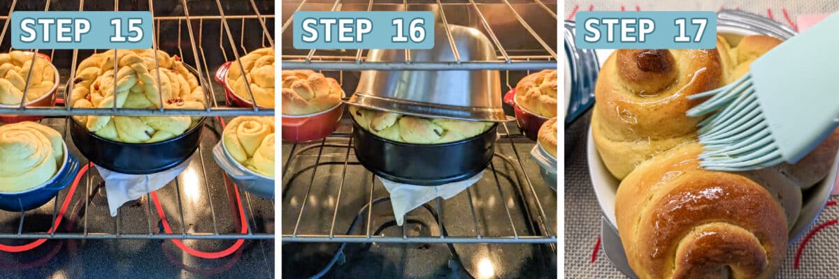 the vegan paskas are baked, then brushed with maple syrup.