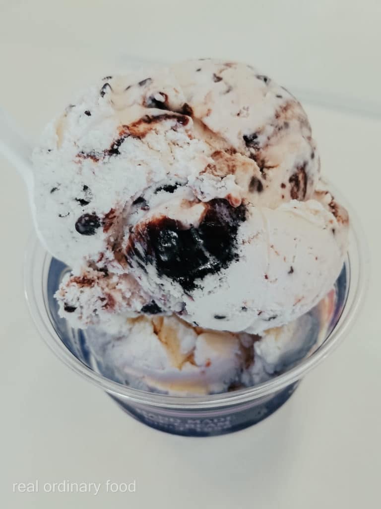 coconut chocolate chip ice cream and peach ice cream at avondale dairy bar