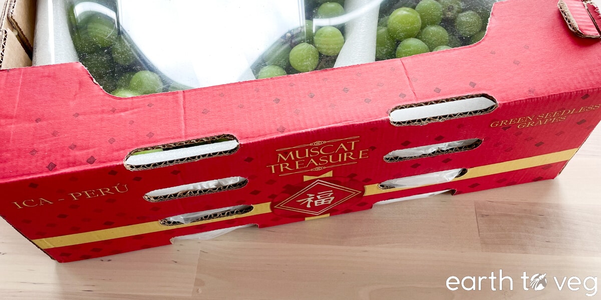 A box of Muscat Treasure grapes purchased from Costco.