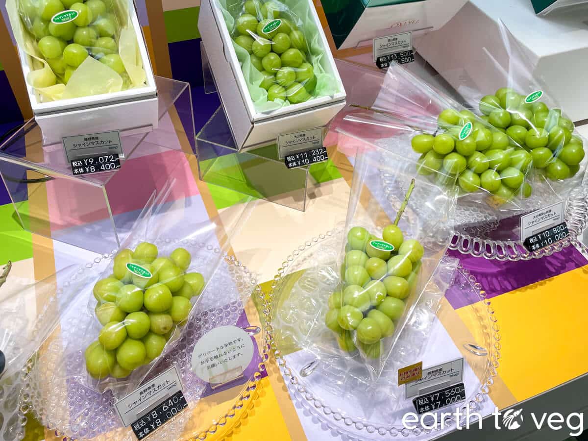 Shine muscat prices in a store in Shinjuku, Tokyo, Japan.