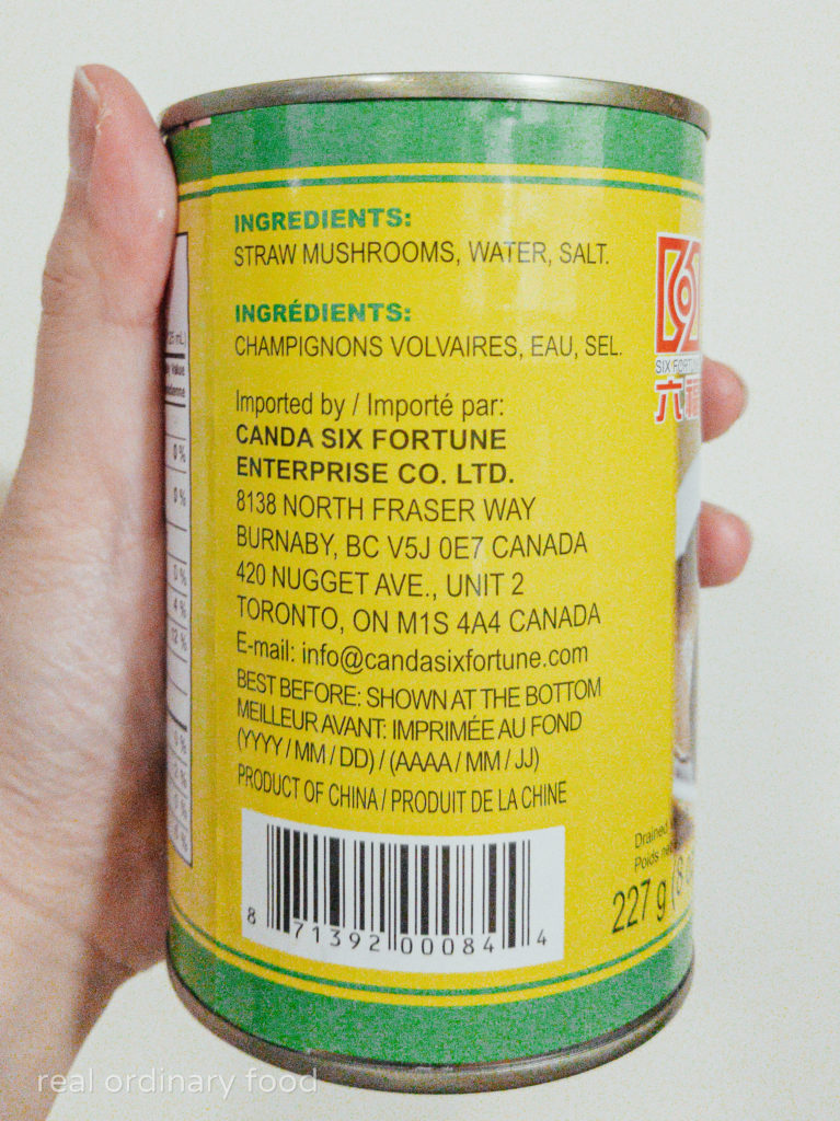 ingredients list for canned straw mushrooms