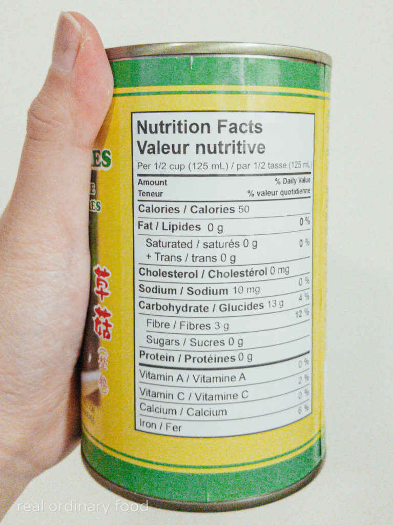 nutrition facts for canned straw mushrooms