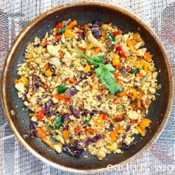 scrambling tofu and veggies