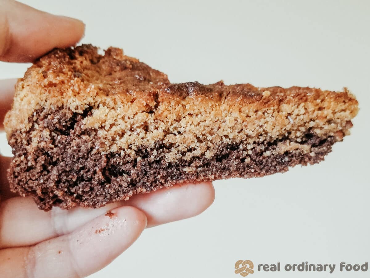 vegan brookie pie slice