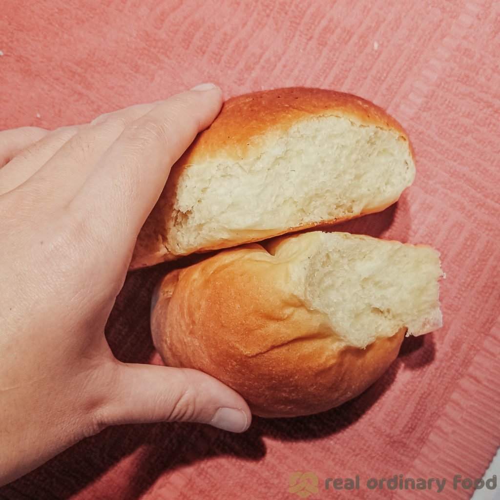 comparison between buns made with 5-minute knead to 12-minute knead
