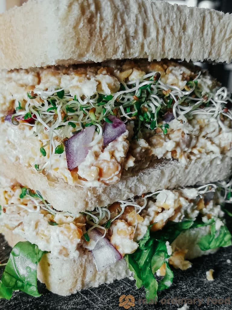 alfalfa sprouts in a chickpea sandwich