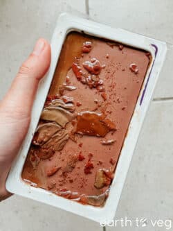 Congealed pork blood in a pudding container.