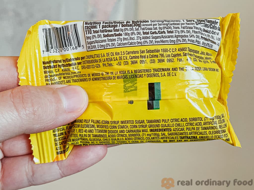 ingredients and nutritional facts of pulparindots candy