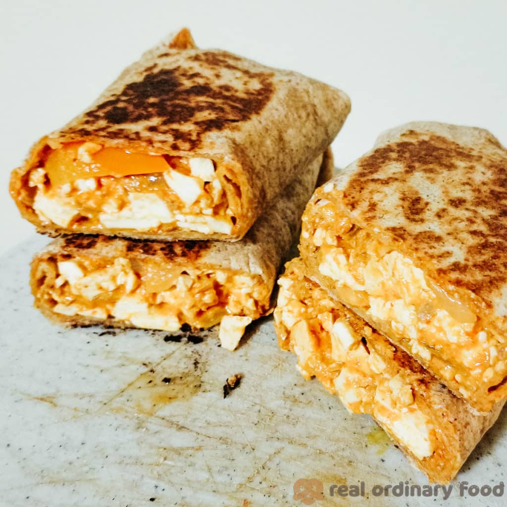 stack of leftover thai red curry burritos