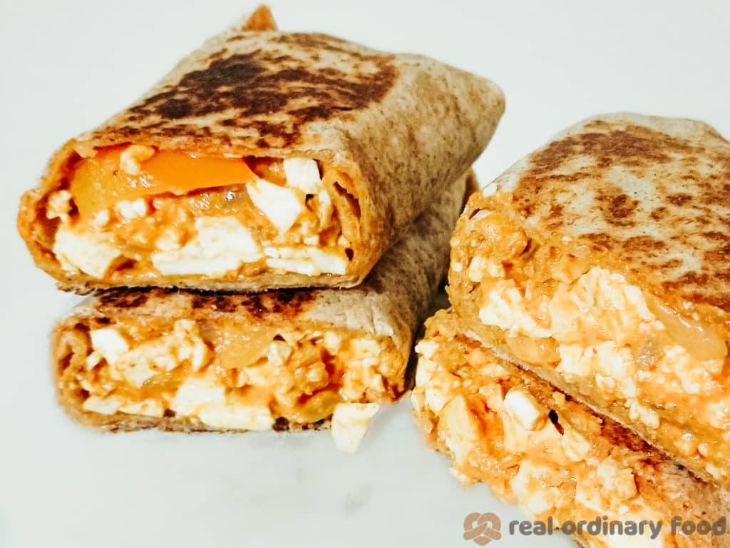 stack of leftover thai red curry burritos