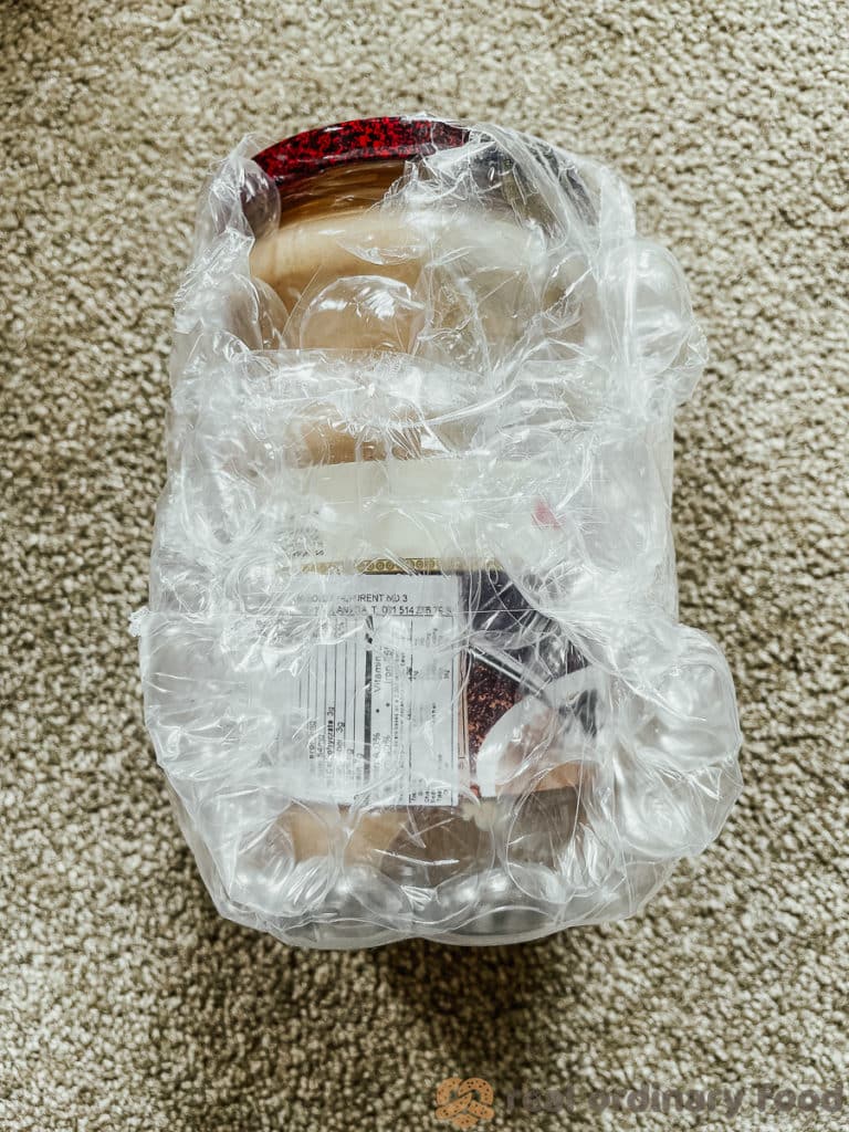 tahin jar in bubble wrap