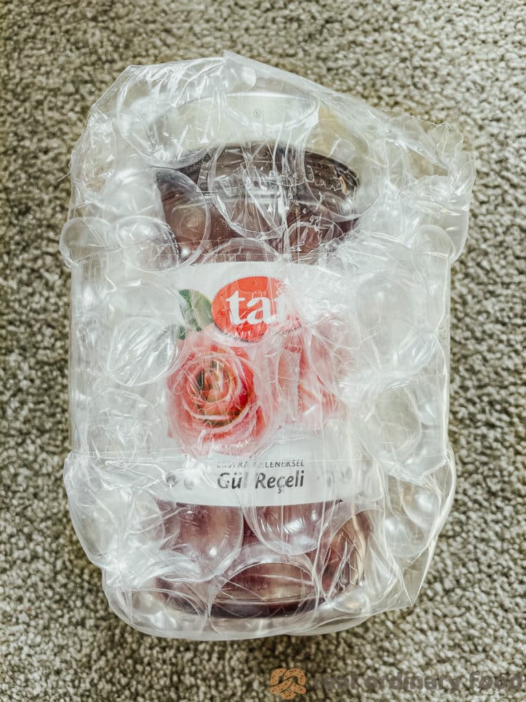 rose jam jar in bubble wrap