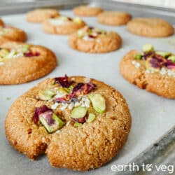 Baked tahin pekmez cookies on a cookie sheet.