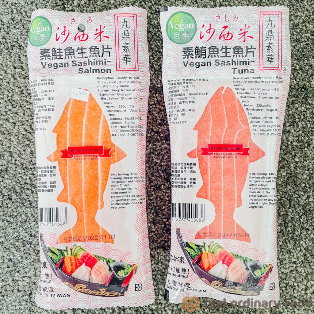 vege 9 brand vegan tuna and salmon sashimi