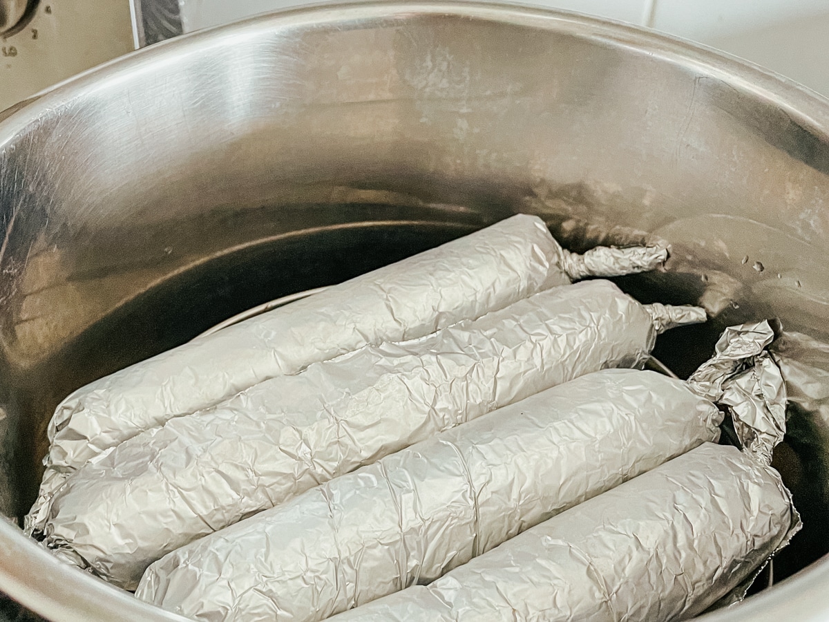 freshly steamed okara sausages