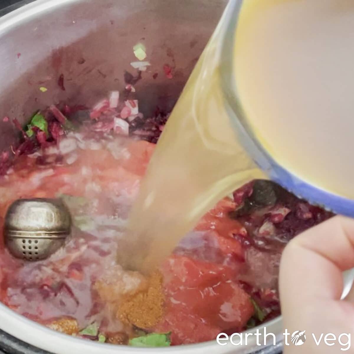 pour in the vegetable stock