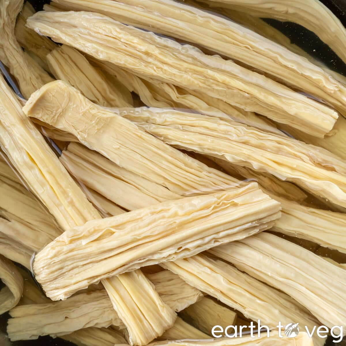 Rehydrated dried bean curd sticks.