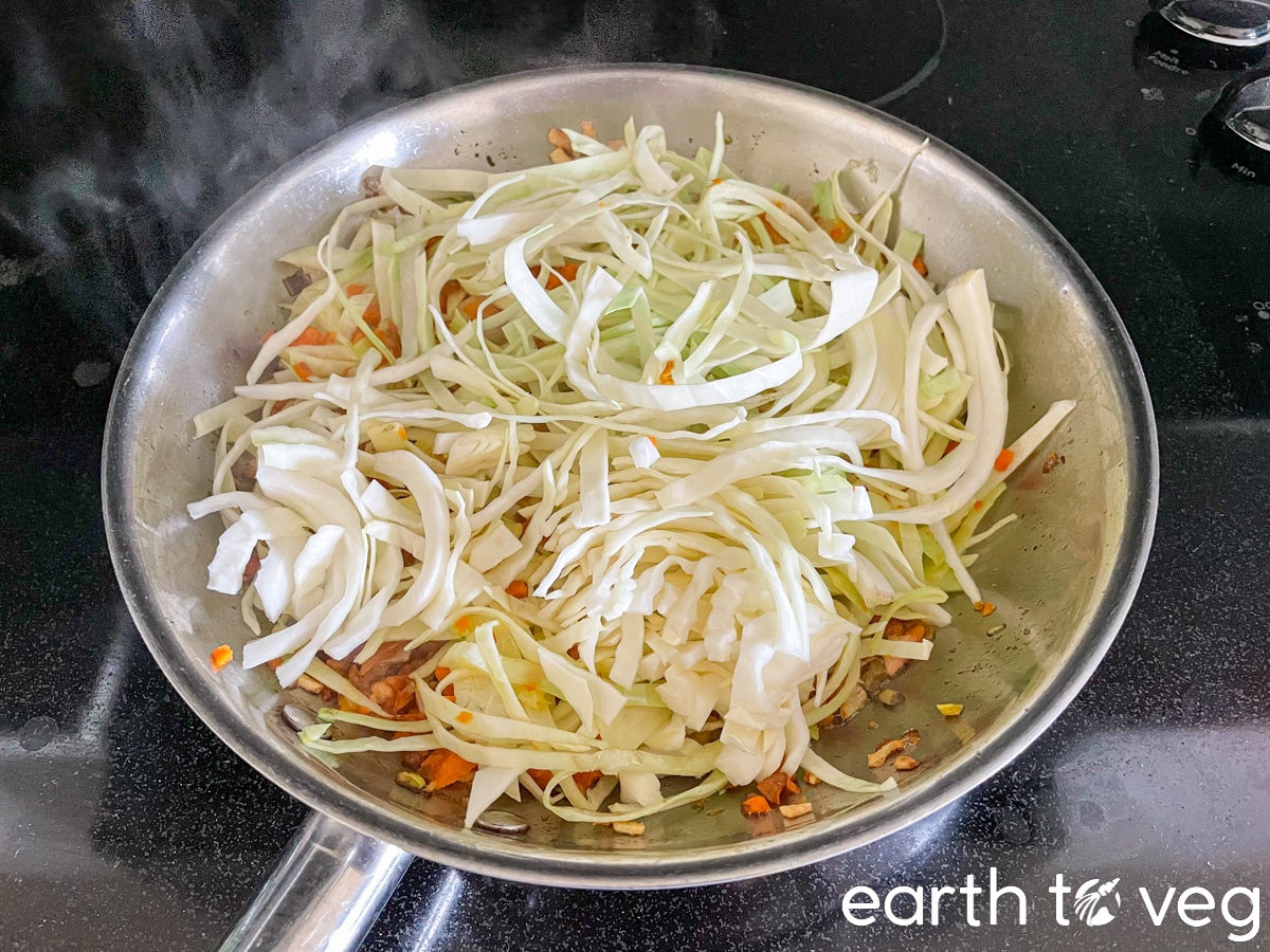 adding chopped cabbage
