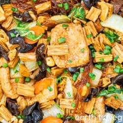 closeup of cooked vegetarian buddha's delight