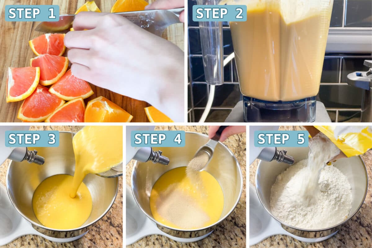 demonstration of preparing the ingredients and mixing together of paska dough.