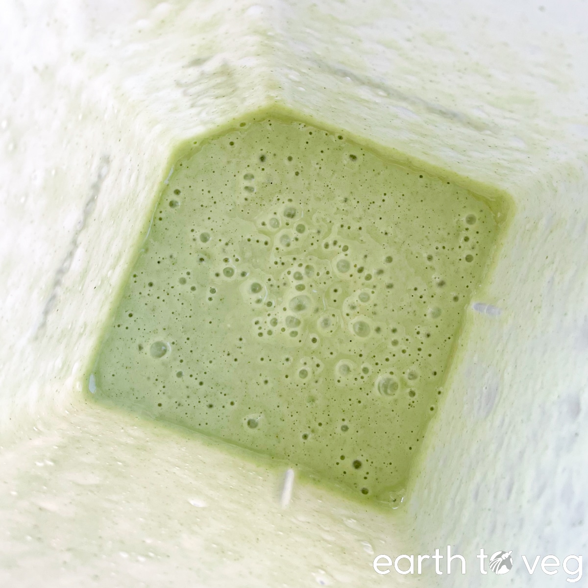 The kaya mixture looks like a light green smoothie after it's been blended.