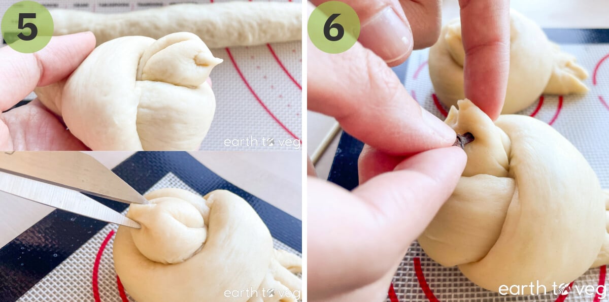 The bread dough is shaped into little birds.