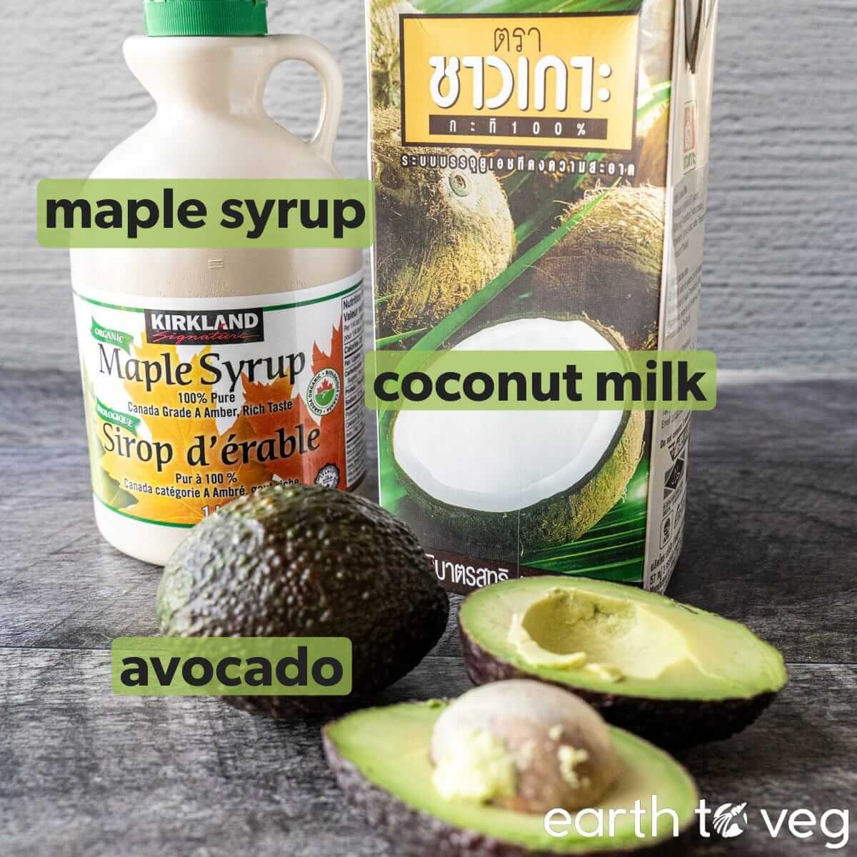 Ingredients for a Vietnamese avocado smoothie made without condensed milk.