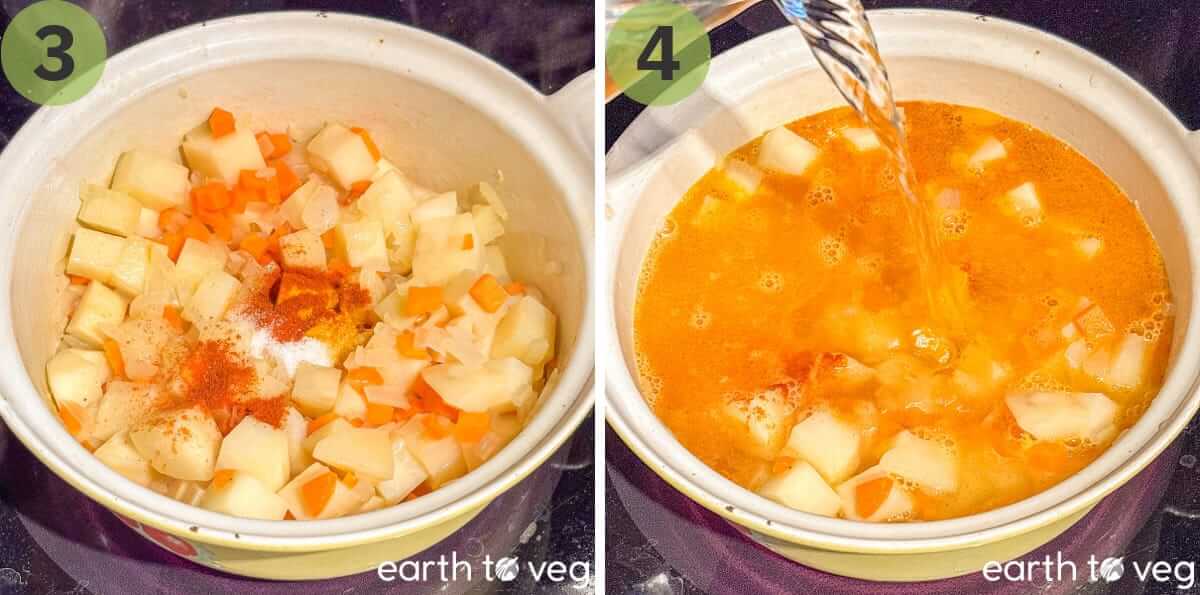 Spices and water are added to the soup.