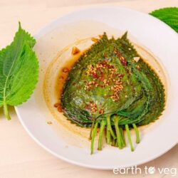 A plate of kkaennip jjim (Korean perilla leaves).