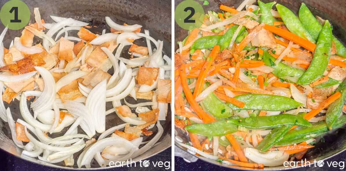 Stir frying vegetables for pancit bihon.