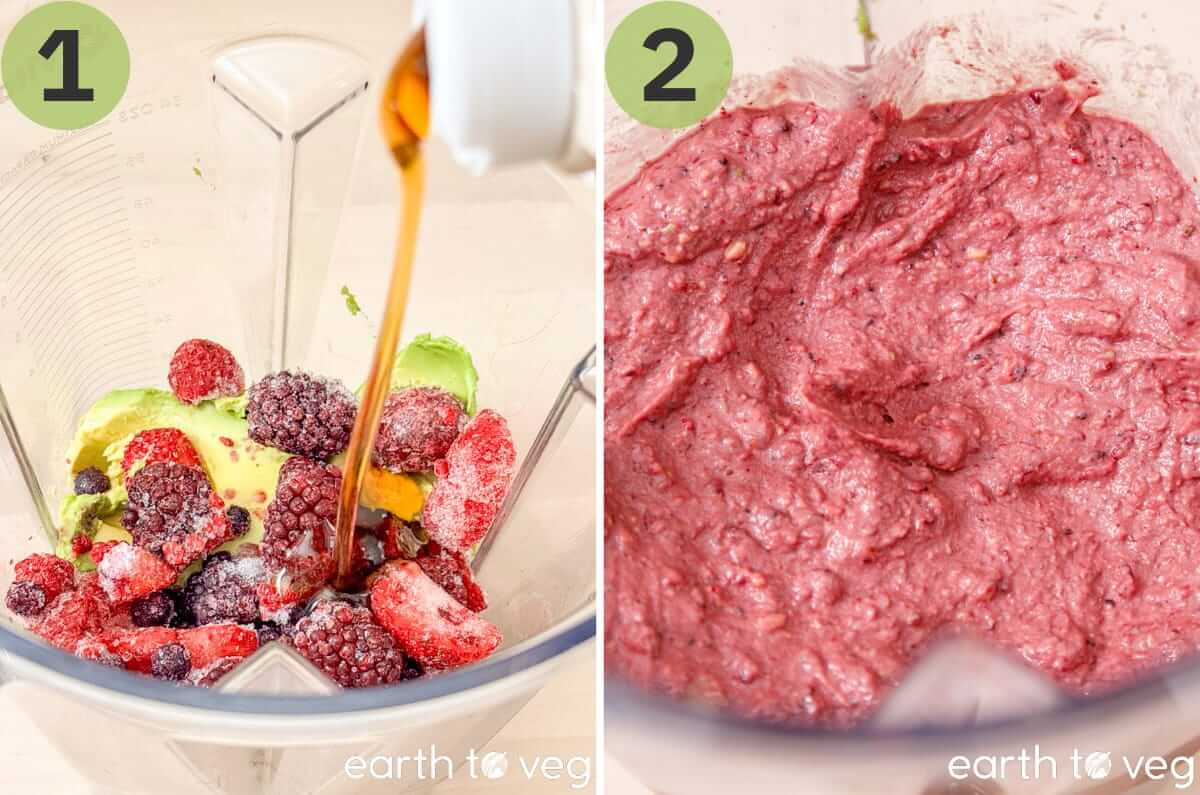 Avocado ice cream ingredients are combined in a Vitamix blender.